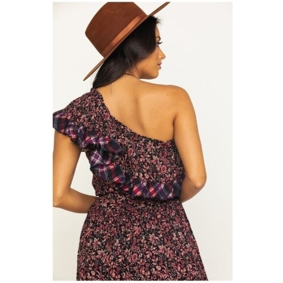 Free People What About Love Maxi Dress Printed One Shoulder Ruffle Belted XS - Picture 10 of 14